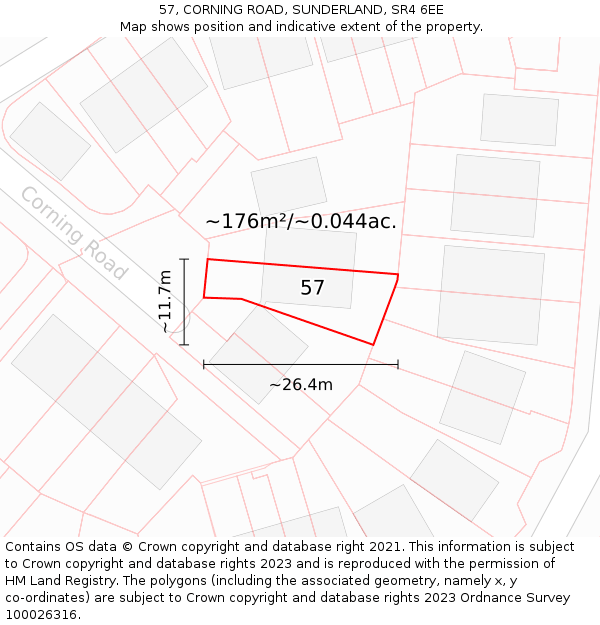 57, CORNING ROAD, SUNDERLAND, SR4 6EE: Plot and title map