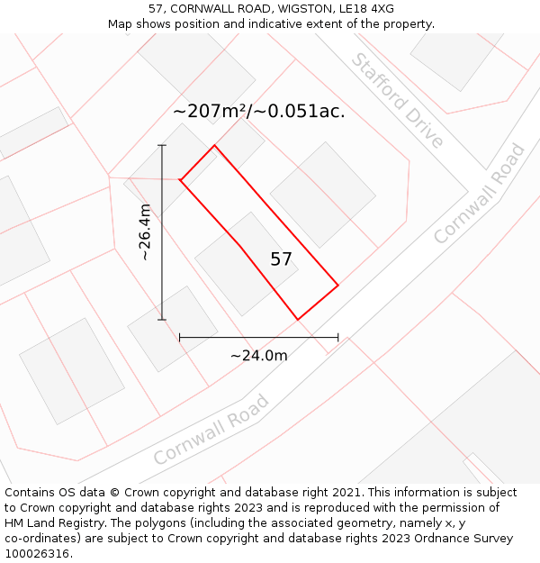 57, CORNWALL ROAD, WIGSTON, LE18 4XG: Plot and title map