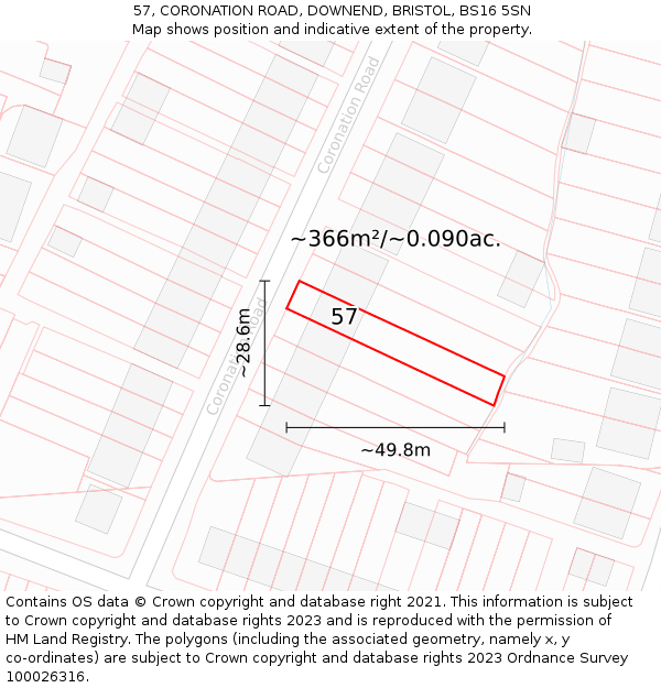 57, CORONATION ROAD, DOWNEND, BRISTOL, BS16 5SN: Plot and title map