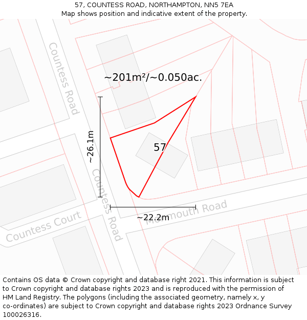 57, COUNTESS ROAD, NORTHAMPTON, NN5 7EA: Plot and title map