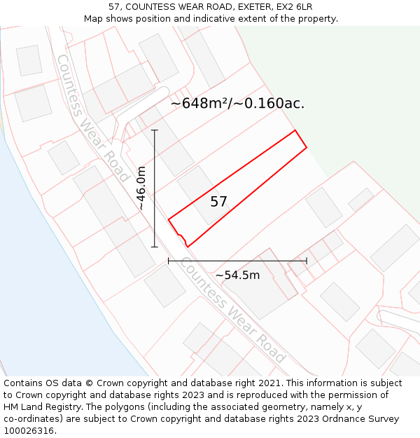 57, COUNTESS WEAR ROAD, EXETER, EX2 6LR: Plot and title map