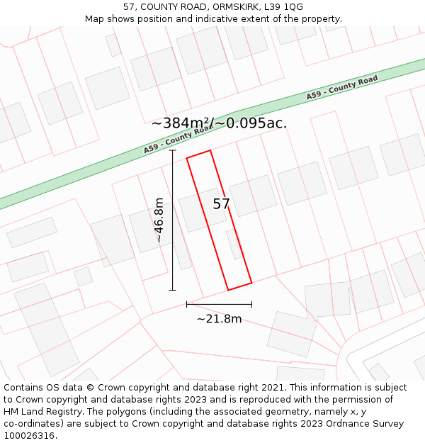57, COUNTY ROAD, ORMSKIRK, L39 1QG: Plot and title map