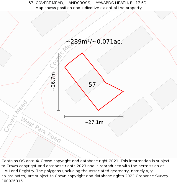 57, COVERT MEAD, HANDCROSS, HAYWARDS HEATH, RH17 6DL: Plot and title map