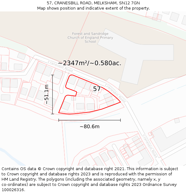 57, CRANESBILL ROAD, MELKSHAM, SN12 7GN: Plot and title map