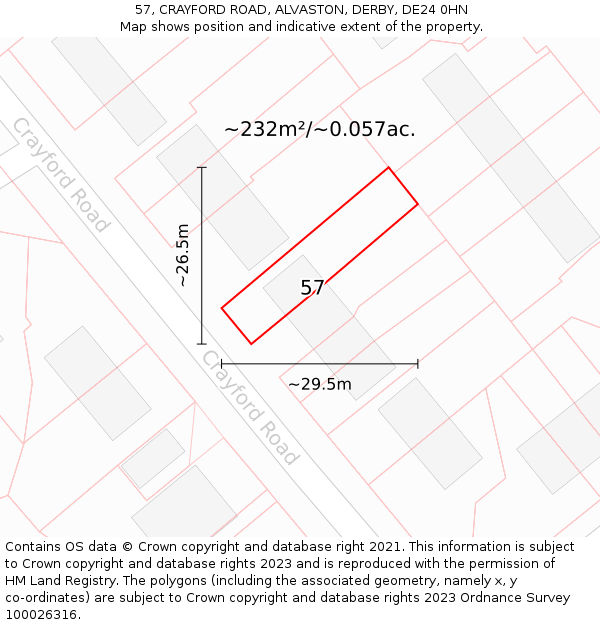 57, CRAYFORD ROAD, ALVASTON, DERBY, DE24 0HN: Plot and title map