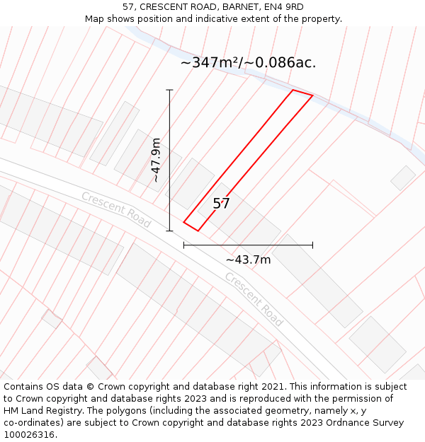 57, CRESCENT ROAD, BARNET, EN4 9RD: Plot and title map