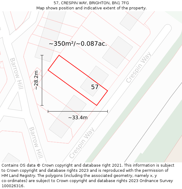 57, CRESPIN WAY, BRIGHTON, BN1 7FG: Plot and title map