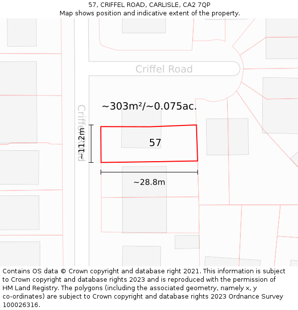 57, CRIFFEL ROAD, CARLISLE, CA2 7QP: Plot and title map