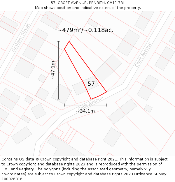 57, CROFT AVENUE, PENRITH, CA11 7RL: Plot and title map