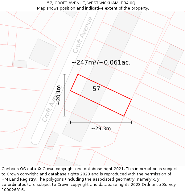 57, CROFT AVENUE, WEST WICKHAM, BR4 0QH: Plot and title map