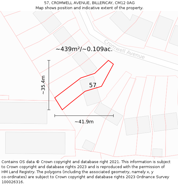 57, CROMWELL AVENUE, BILLERICAY, CM12 0AG: Plot and title map