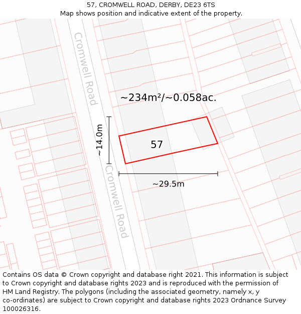 57, CROMWELL ROAD, DERBY, DE23 6TS: Plot and title map