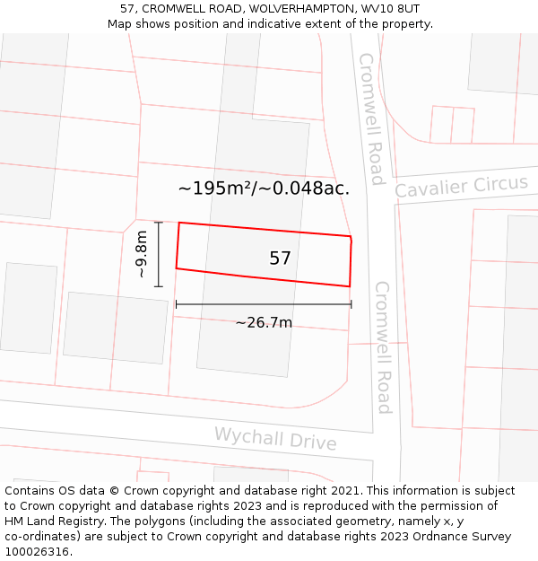 57, CROMWELL ROAD, WOLVERHAMPTON, WV10 8UT: Plot and title map