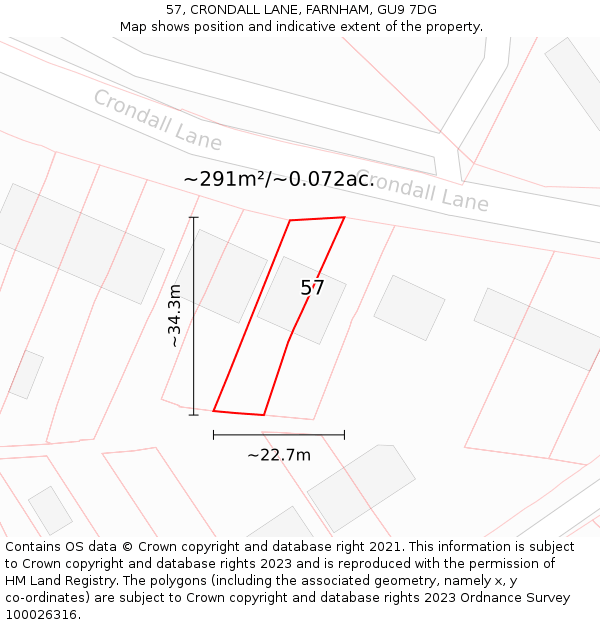 57, CRONDALL LANE, FARNHAM, GU9 7DG: Plot and title map
