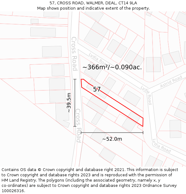 57, CROSS ROAD, WALMER, DEAL, CT14 9LA: Plot and title map