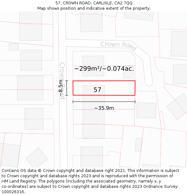 57, CROWN ROAD, CARLISLE, CA2 7QQ: Plot and title map