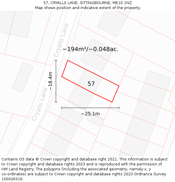 57, CRYALLS LANE, SITTINGBOURNE, ME10 1NZ: Plot and title map