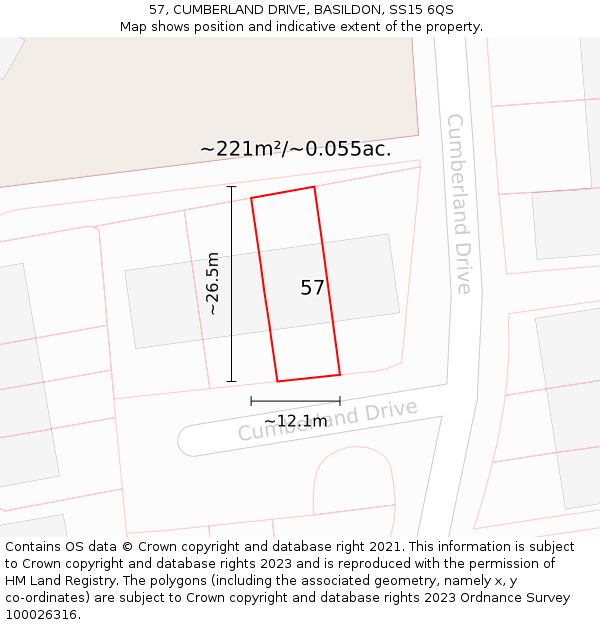 57, CUMBERLAND DRIVE, BASILDON, SS15 6QS: Plot and title map