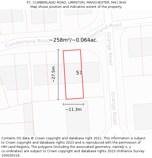 57, CUMBERLAND ROAD, URMSTON, MANCHESTER, M41 9HG: Plot and title map