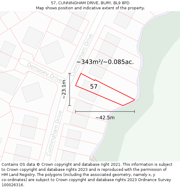 57, CUNNINGHAM DRIVE, BURY, BL9 8PD: Plot and title map