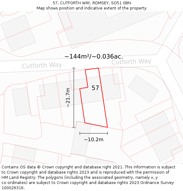 57, CUTFORTH WAY, ROMSEY, SO51 0BN: Plot and title map