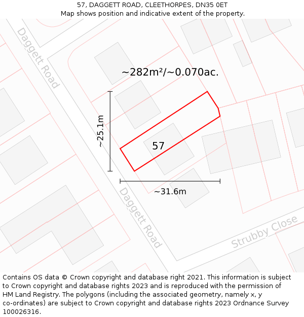 57, DAGGETT ROAD, CLEETHORPES, DN35 0ET: Plot and title map