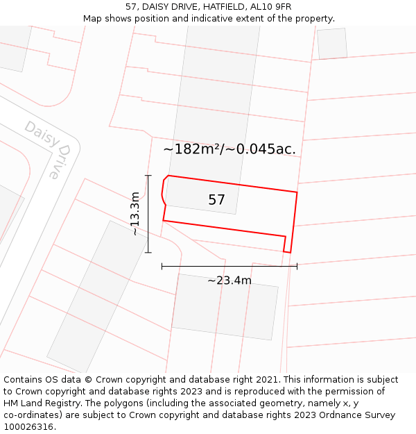 57, DAISY DRIVE, HATFIELD, AL10 9FR: Plot and title map
