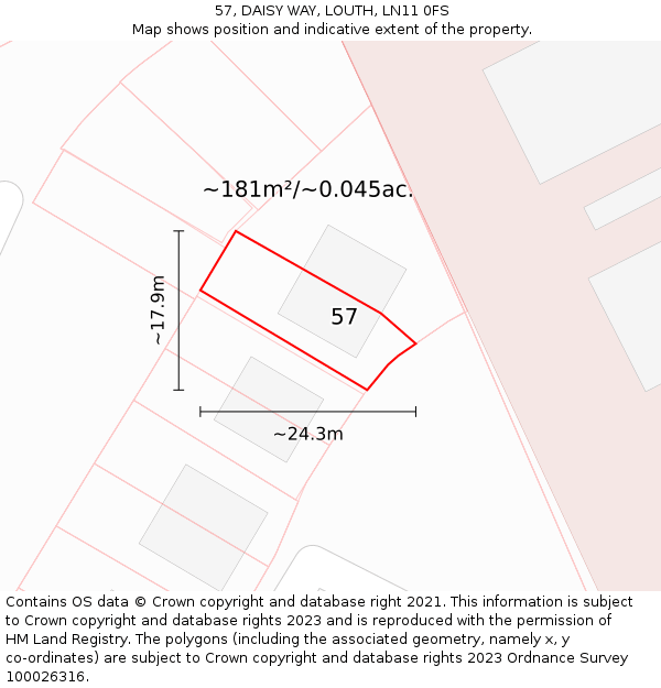 57, DAISY WAY, LOUTH, LN11 0FS: Plot and title map