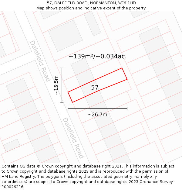 57, DALEFIELD ROAD, NORMANTON, WF6 1HD: Plot and title map