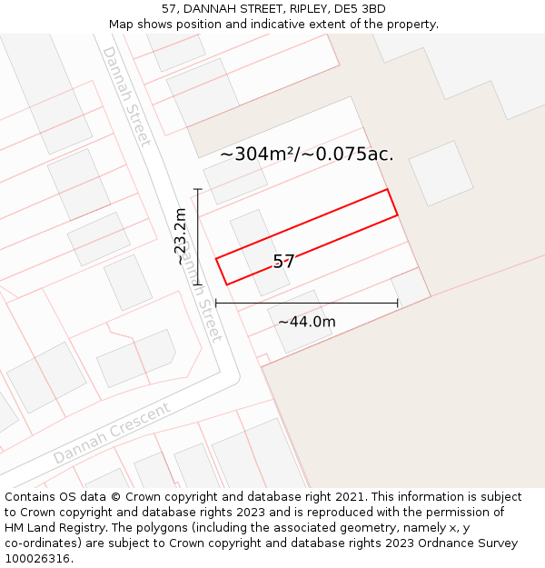 57, DANNAH STREET, RIPLEY, DE5 3BD: Plot and title map