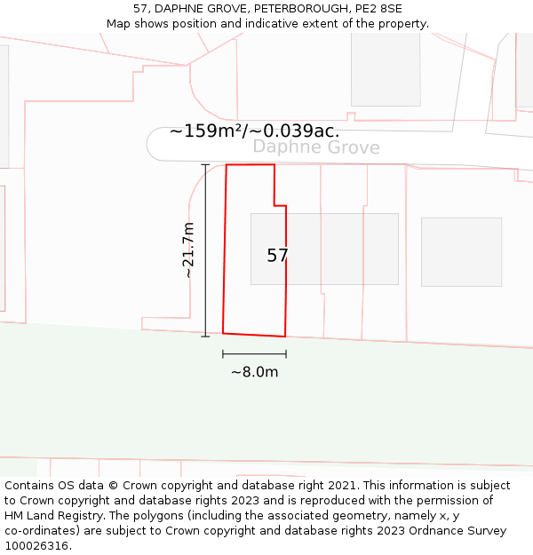 57, DAPHNE GROVE, PETERBOROUGH, PE2 8SE: Plot and title map