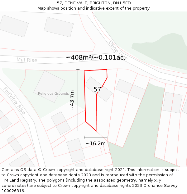57, DENE VALE, BRIGHTON, BN1 5ED: Plot and title map