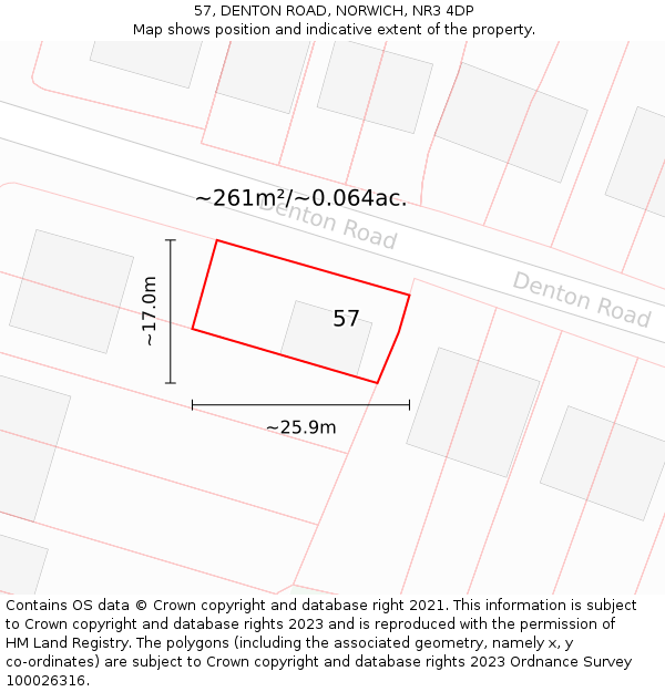57, DENTON ROAD, NORWICH, NR3 4DP: Plot and title map