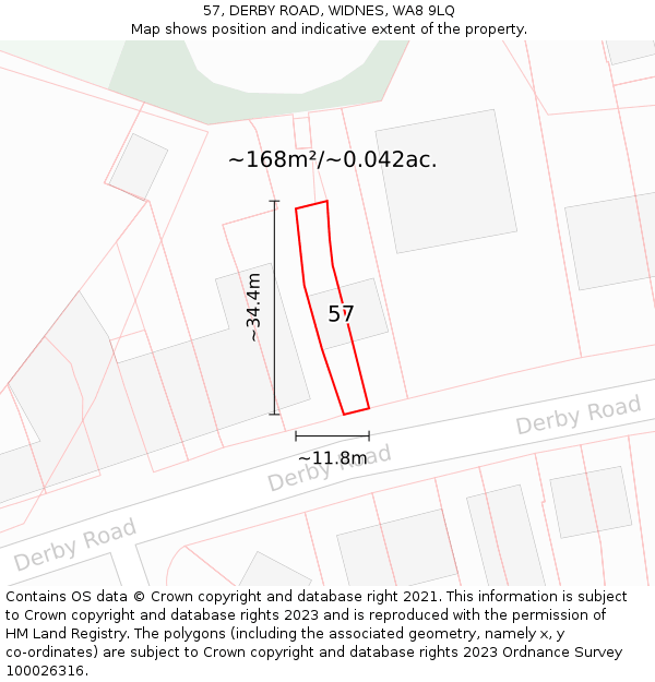 57, DERBY ROAD, WIDNES, WA8 9LQ: Plot and title map