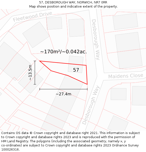 57, DESBOROUGH WAY, NORWICH, NR7 0RR: Plot and title map