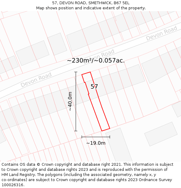 57, DEVON ROAD, SMETHWICK, B67 5EL: Plot and title map