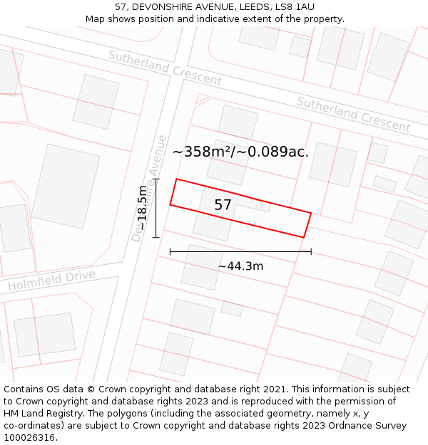57, DEVONSHIRE AVENUE, LEEDS, LS8 1AU: Plot and title map