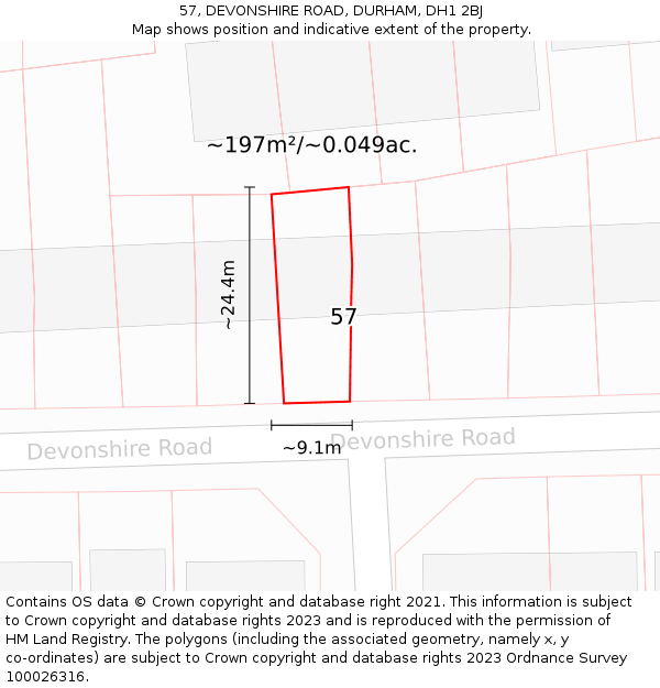 57, DEVONSHIRE ROAD, DURHAM, DH1 2BJ: Plot and title map