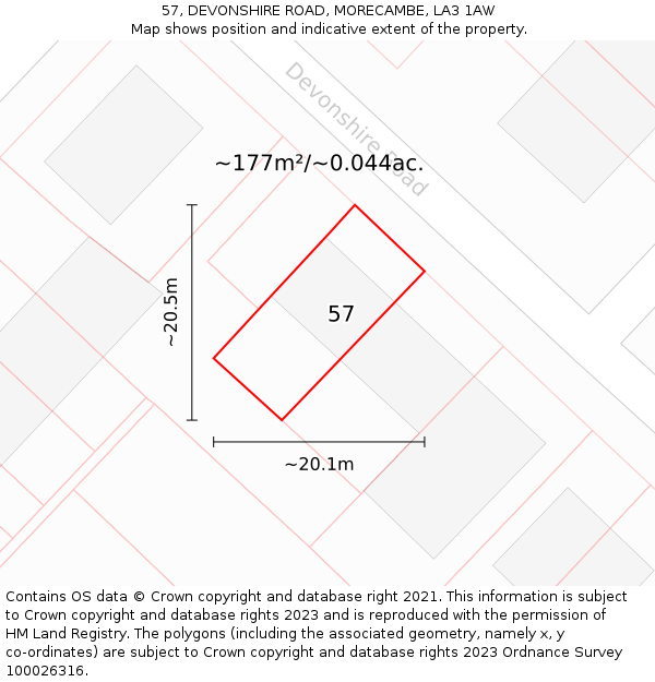 57, DEVONSHIRE ROAD, MORECAMBE, LA3 1AW: Plot and title map
