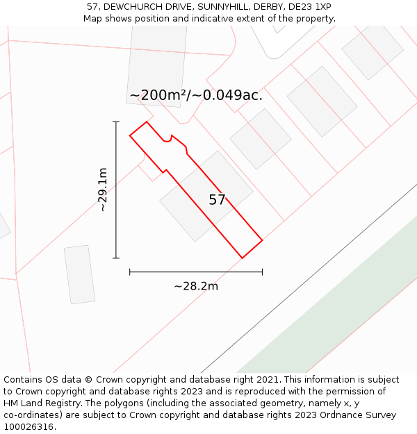 57, DEWCHURCH DRIVE, SUNNYHILL, DERBY, DE23 1XP: Plot and title map