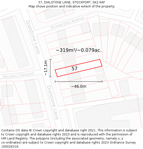 57, DIALSTONE LANE, STOCKPORT, SK2 6AF: Plot and title map