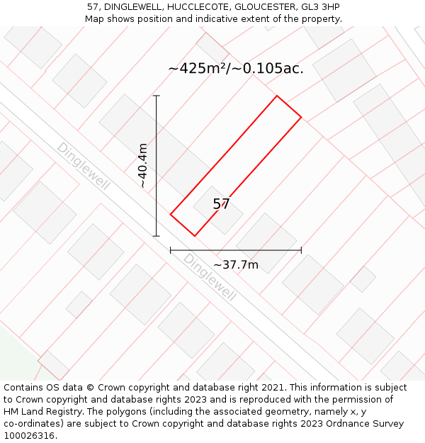 57, DINGLEWELL, HUCCLECOTE, GLOUCESTER, GL3 3HP: Plot and title map