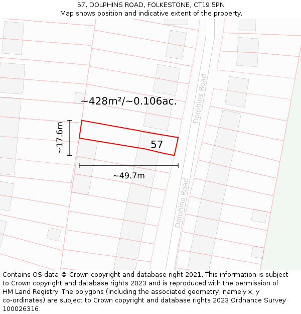 57, DOLPHINS ROAD, FOLKESTONE, CT19 5PN: Plot and title map