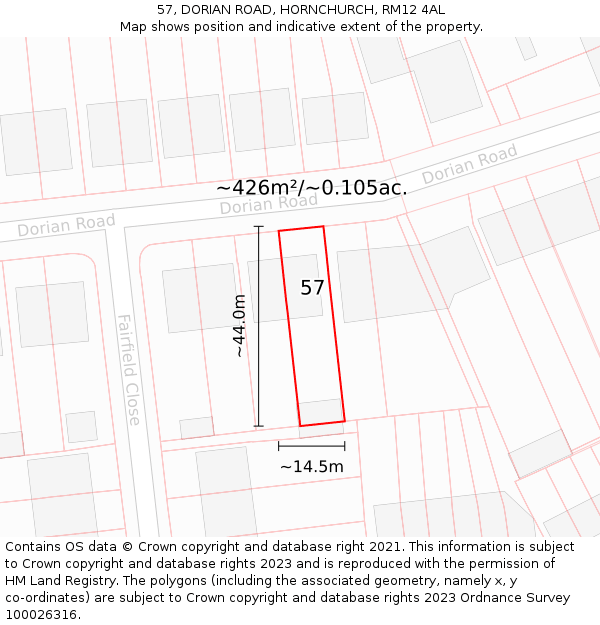 57, DORIAN ROAD, HORNCHURCH, RM12 4AL: Plot and title map