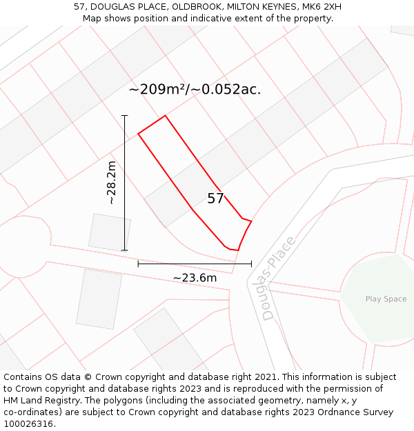 57, DOUGLAS PLACE, OLDBROOK, MILTON KEYNES, MK6 2XH: Plot and title map