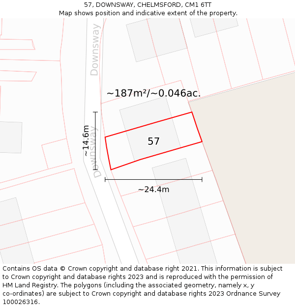 57, DOWNSWAY, CHELMSFORD, CM1 6TT: Plot and title map