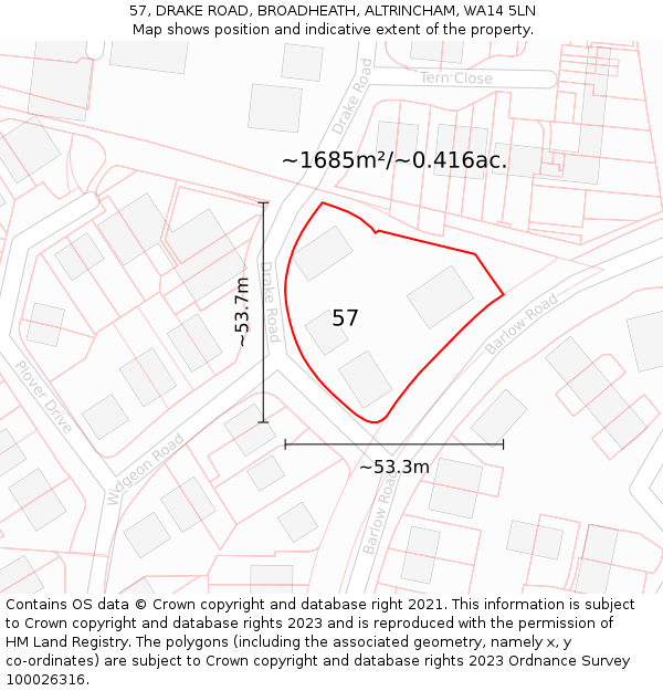 57, DRAKE ROAD, BROADHEATH, ALTRINCHAM, WA14 5LN: Plot and title map