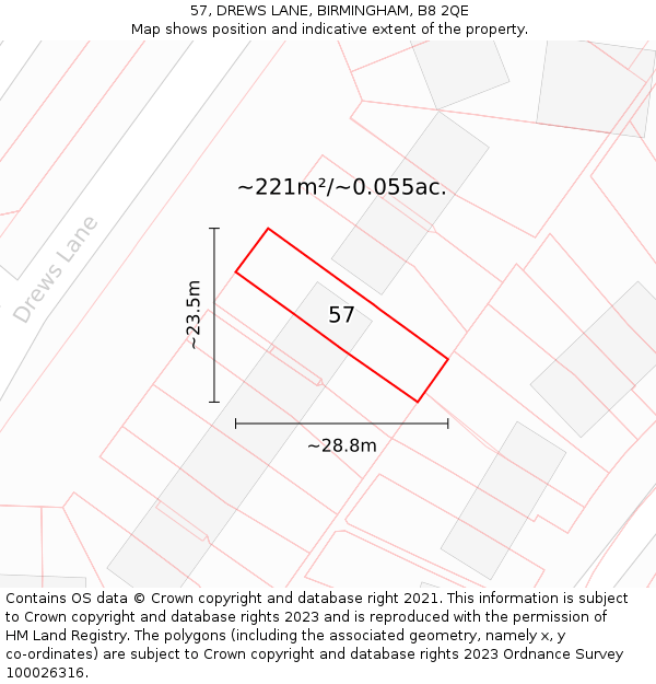 57, DREWS LANE, BIRMINGHAM, B8 2QE: Plot and title map