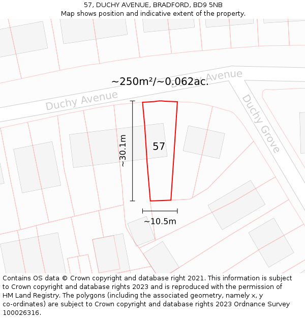 57, DUCHY AVENUE, BRADFORD, BD9 5NB: Plot and title map
