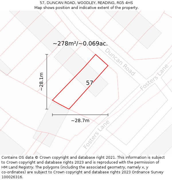 57, DUNCAN ROAD, WOODLEY, READING, RG5 4HS: Plot and title map